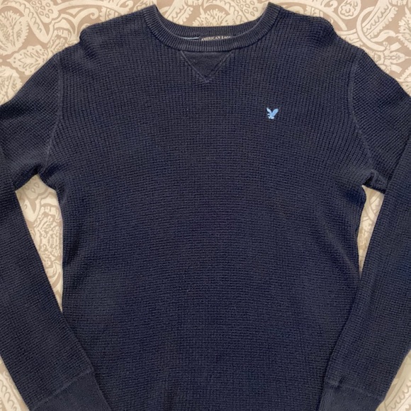 Men’s American Eagle Sweater | Navy Blue Textured Knit | Size Small | Warm & Sty - Picture 2 of 5